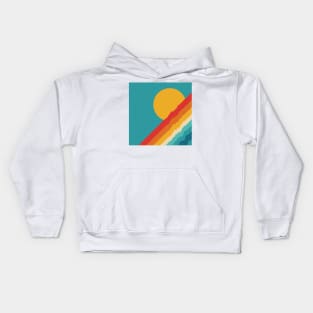 Retro Rainbow Sunset on Mid Blue Background Kids Hoodie